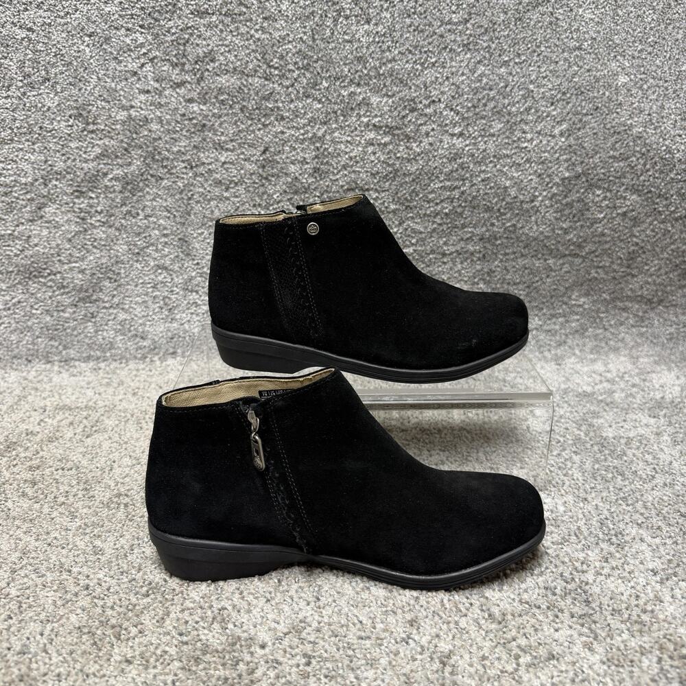 Spenco Ankle Boots Womens Size 7B Black Suede Wedge Zip Comfort Casual Booties
